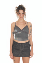 FLORAL LACE RIBBED CAMI TOP (CHARCOAL)