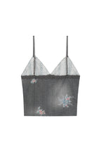 FLORAL LACE RIBBED CAMI TOP (CHARCOAL)