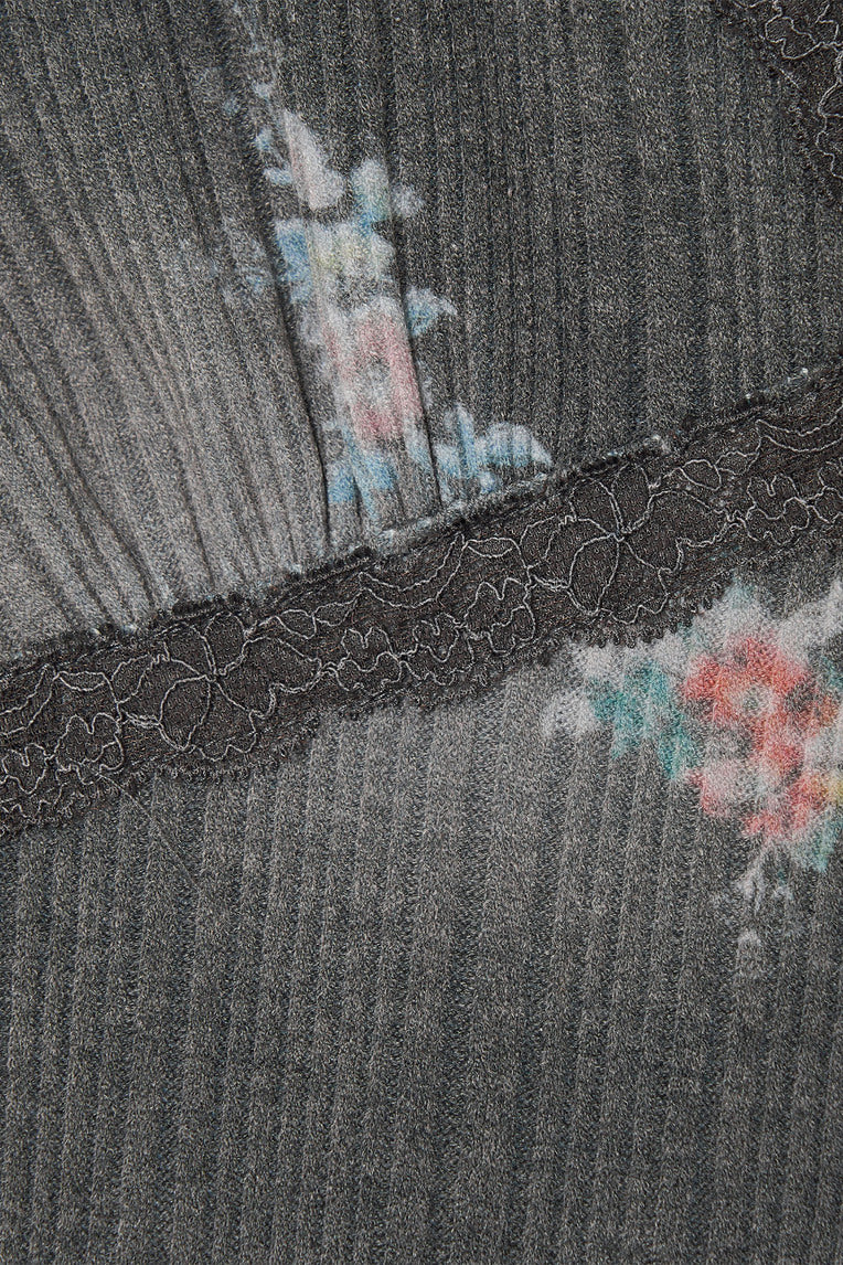 FLORAL LACE RIBBED CAMI TOP (CHARCOAL)