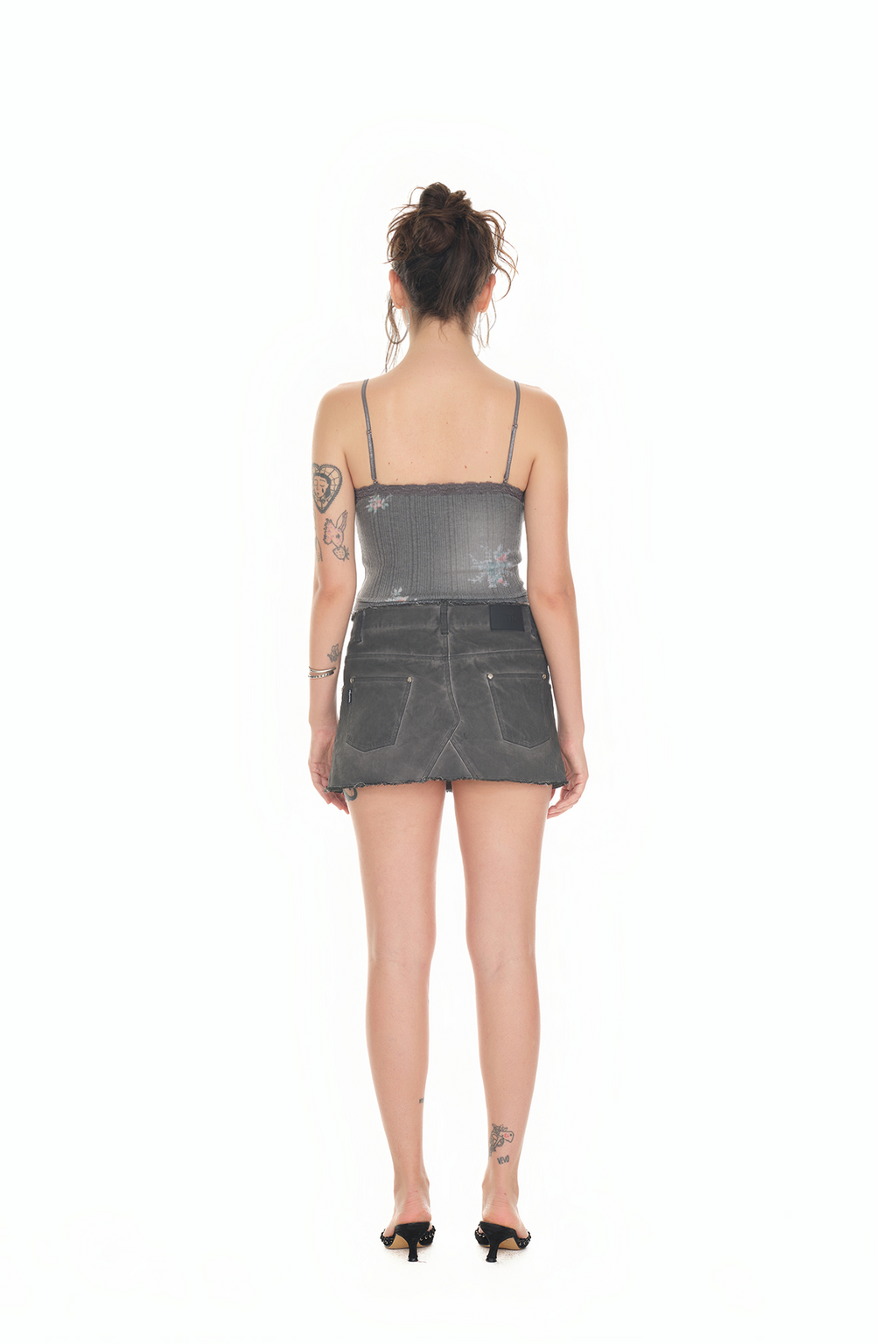FLORAL LACE RIBBED CAMI TOP (CHARCOAL)