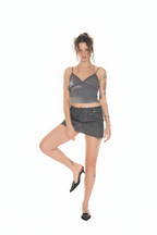 FLORAL LACE RIBBED CAMI TOP (CHARCOAL)