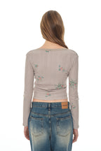 FLORAL LACE RIBBED CARDIGAN (BEIGE)