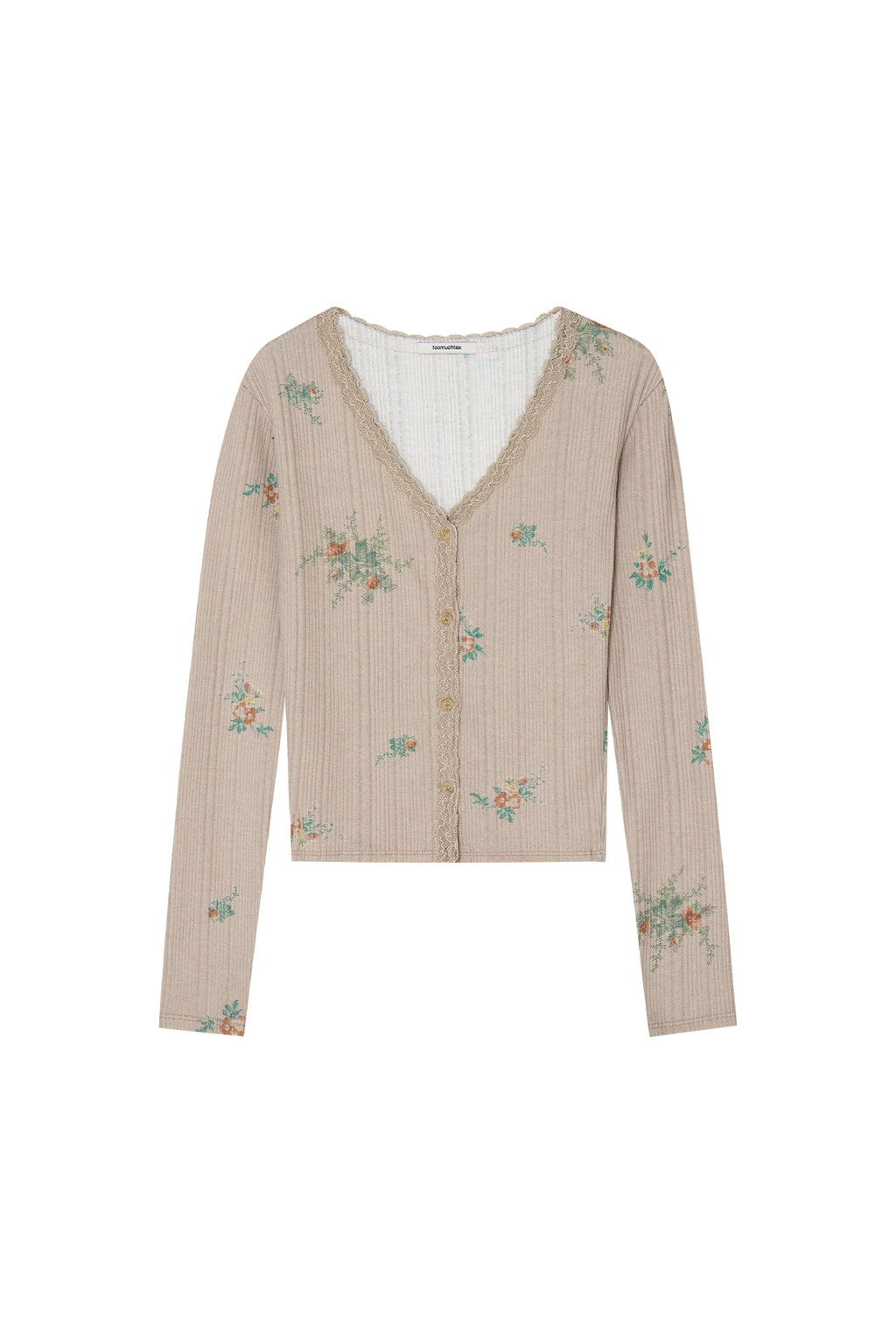 FLORAL LACE RIBBED CARDIGAN (BEIGE)
