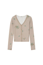 FLORAL LACE RIBBED CARDIGAN (BEIGE)