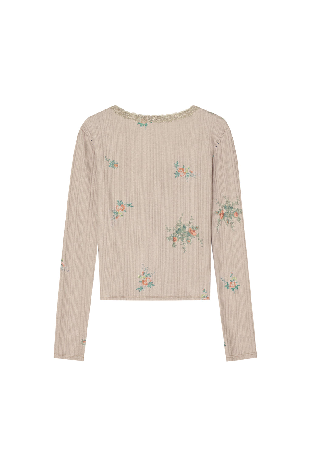 FLORAL LACE RIBBED CARDIGAN (BEIGE)