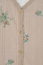 FLORAL LACE RIBBED CARDIGAN (BEIGE)