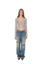 FLORAL LACE RIBBED CARDIGAN (BEIGE)