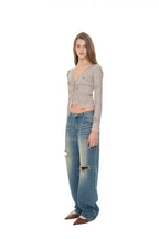 FLORAL LACE RIBBED CARDIGAN (BEIGE)