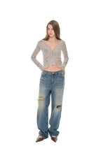 FLORAL LACE RIBBED CARDIGAN (BEIGE)