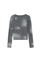 FLORAL LACE RIBBED CARDIGAN (CHARCOAL)