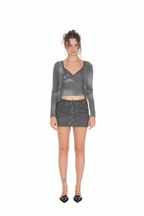 FLORAL LACE RIBBED CARDIGAN (CHARCOAL)