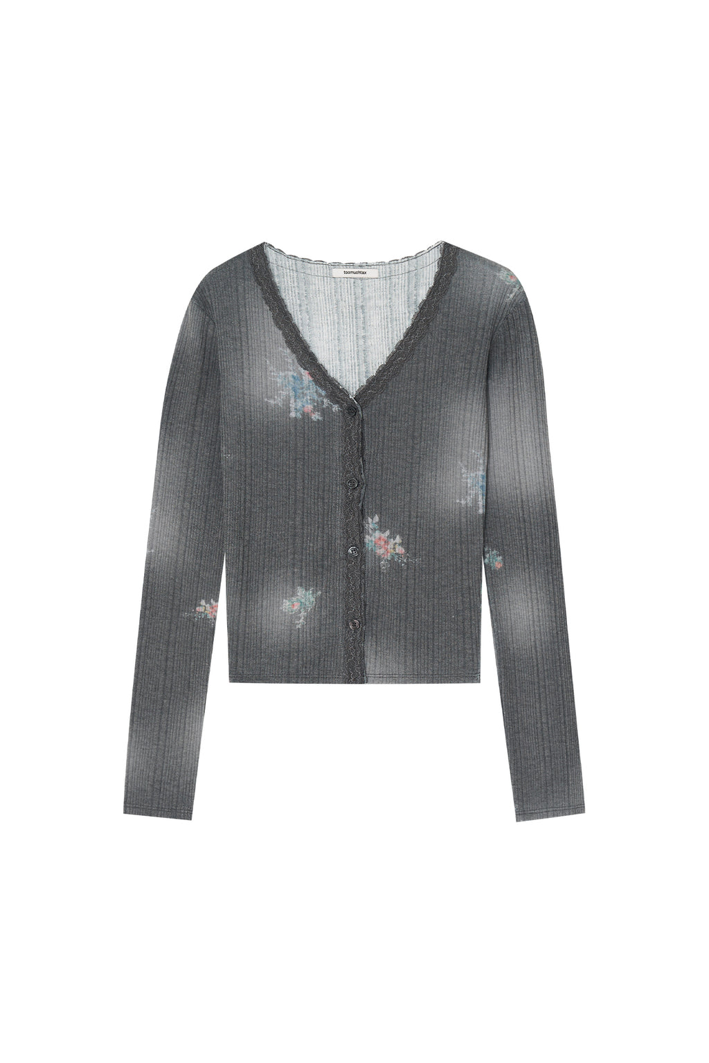 FLORAL LACE RIBBED CARDIGAN (CHARCOAL)