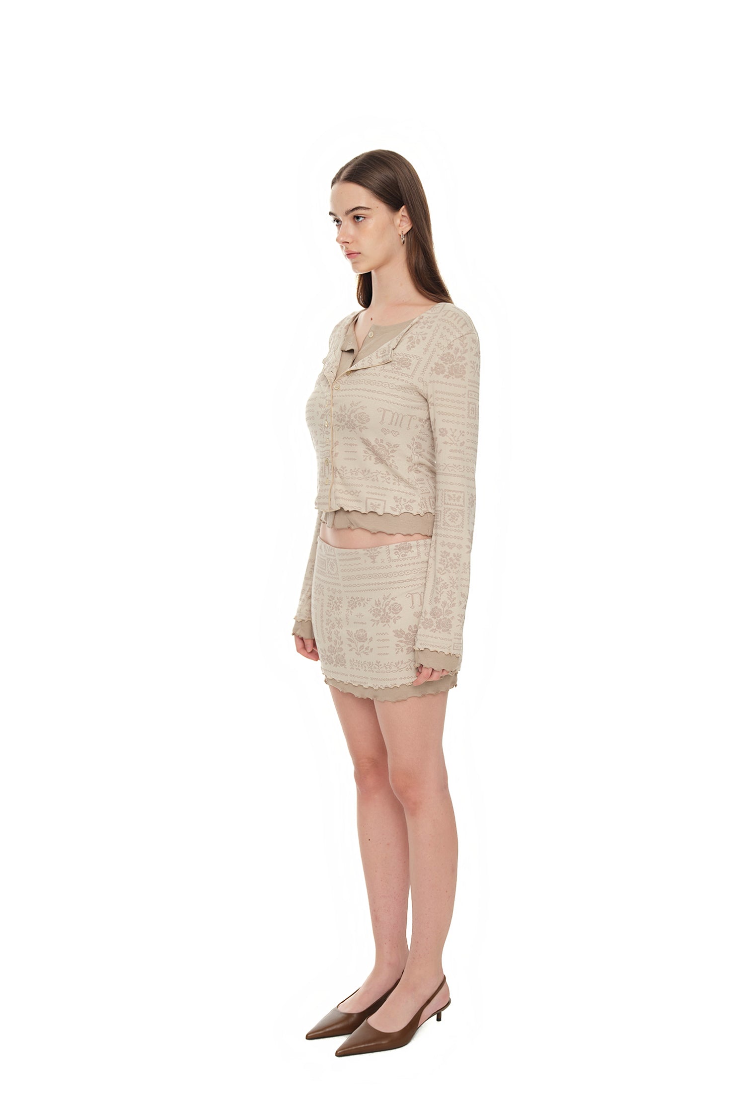 FLORAL MOTIF LAYERED SKIRT (BEIGE)
