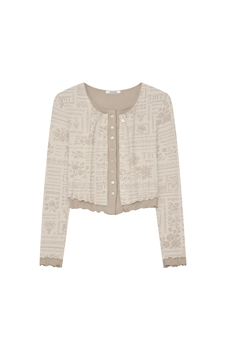 FLORAL MOTIF LAYERED CARDIGAN (BEIGE)