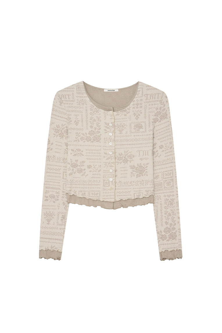 FLORAL MOTIF LAYERED CARDIGAN (BEIGE)
