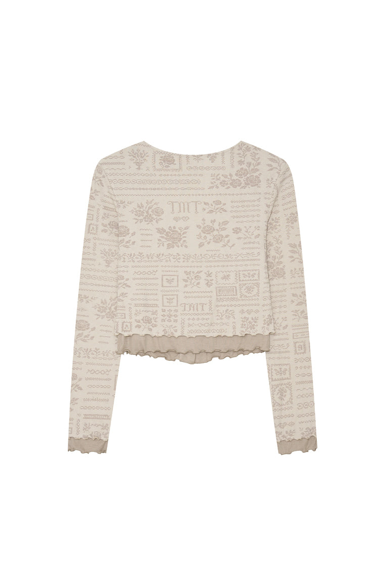 FLORAL MOTIF LAYERED CARDIGAN (BEIGE)