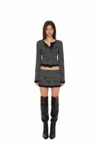 FLORAL MOTIF LAYERED CARDIGAN (CHARCOAL)