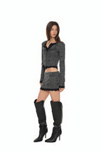 FLORAL MOTIF LAYERED CARDIGAN (CHARCOAL)