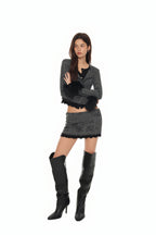 FLORAL MOTIF LAYERED SKIRT (CHARCOAL)