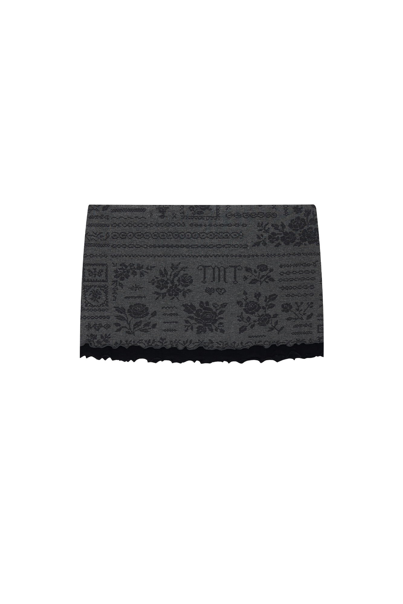 FLORAL MOTIF LAYERED SKIRT (CHARCOAL)