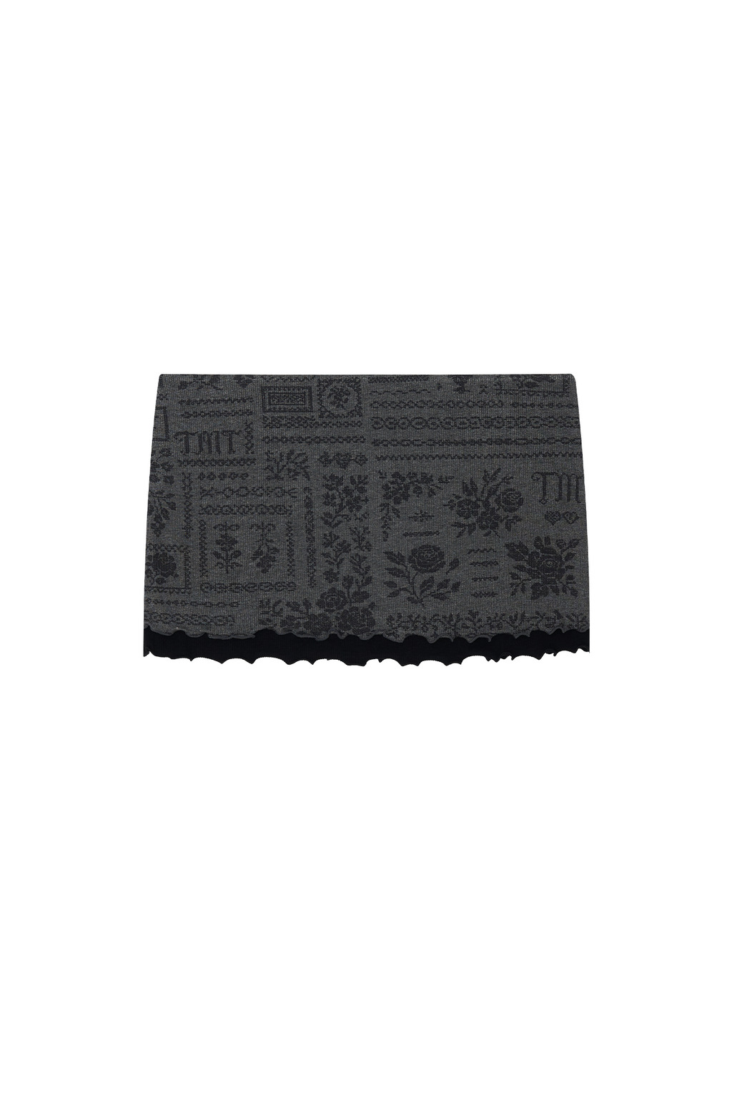 FLORAL MOTIF LAYERED SKIRT (CHARCOAL)