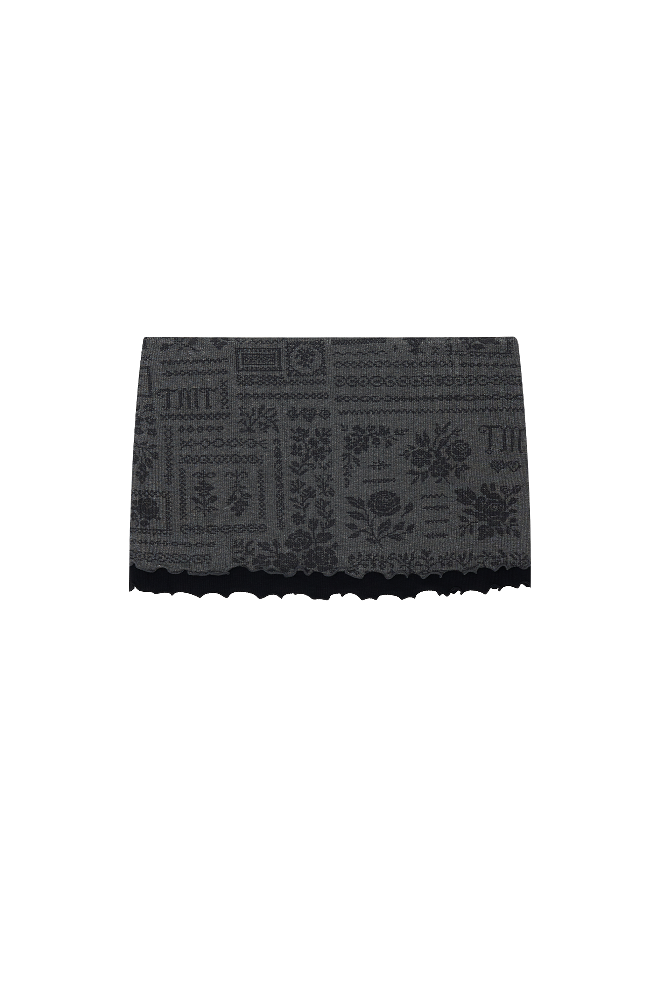 FLORAL MOTIF LAYERED SKIRT (CHARCOAL)