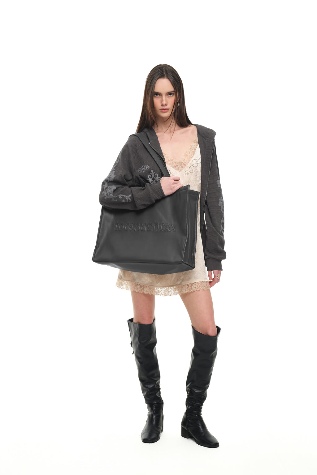 FAUX LEATHER 02 TOTE BAG (CHARCOAL)