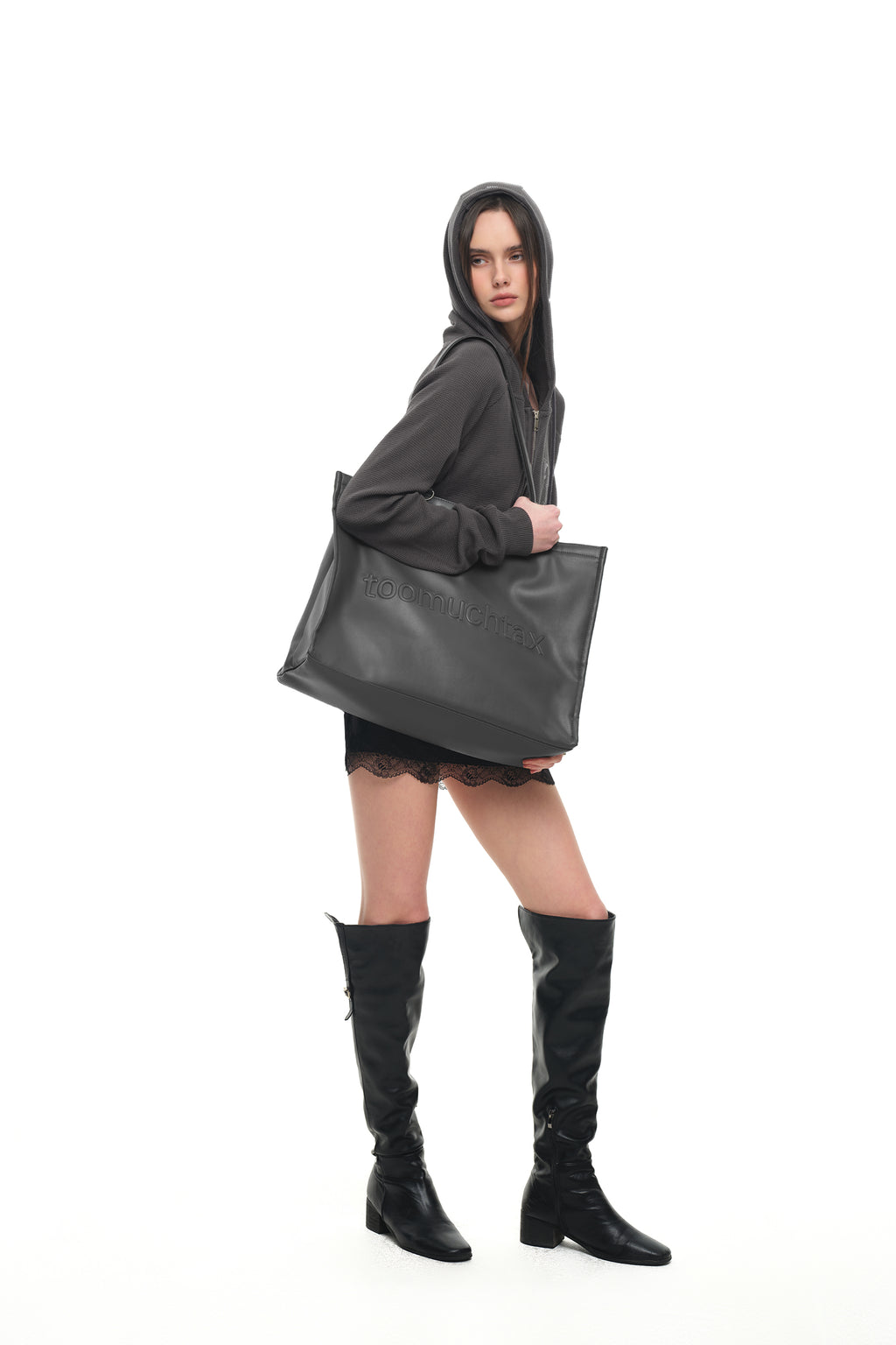 FAUX LEATHER 02 TOTE BAG (CHARCOAL)
