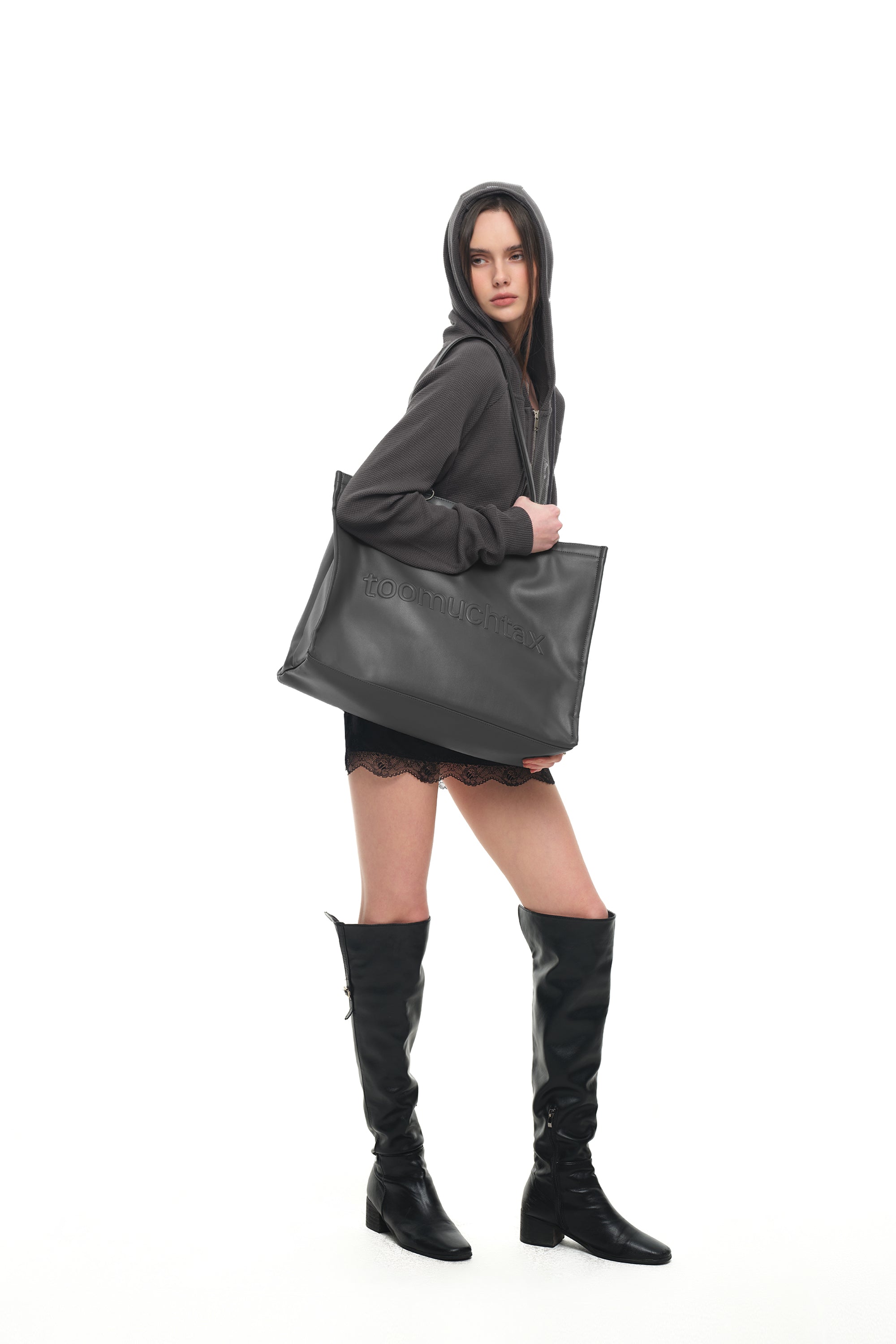 FAUX LEATHER 02 TOTE BAG (CHARCOAL)