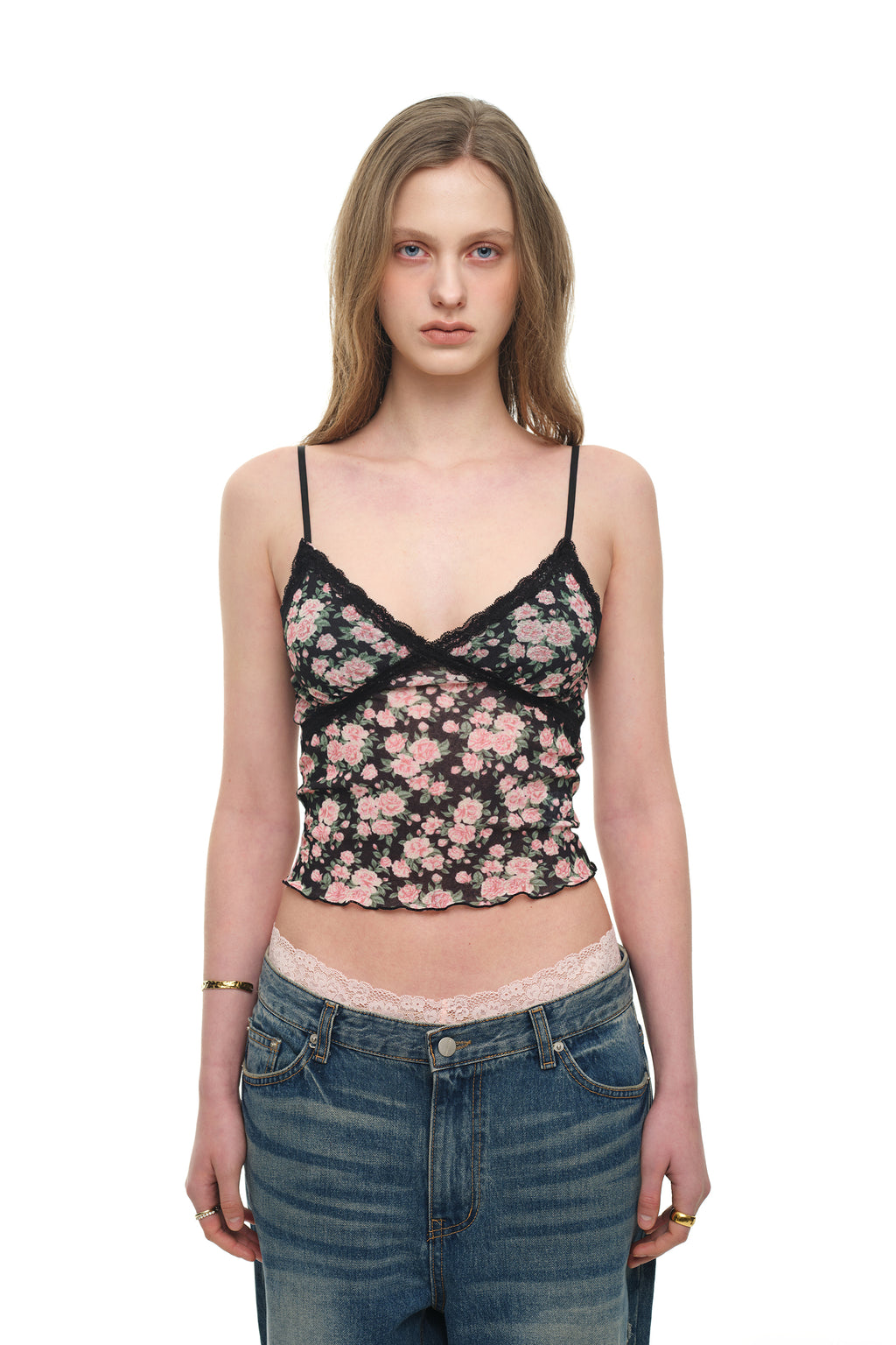 FLORAL 02 LACE CAMI TOP (BLACK)