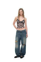 FLORAL 02 LACE CAMI TOP (BLACK)