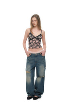 FLORAL 02 LACE CAMI TOP (BLACK)