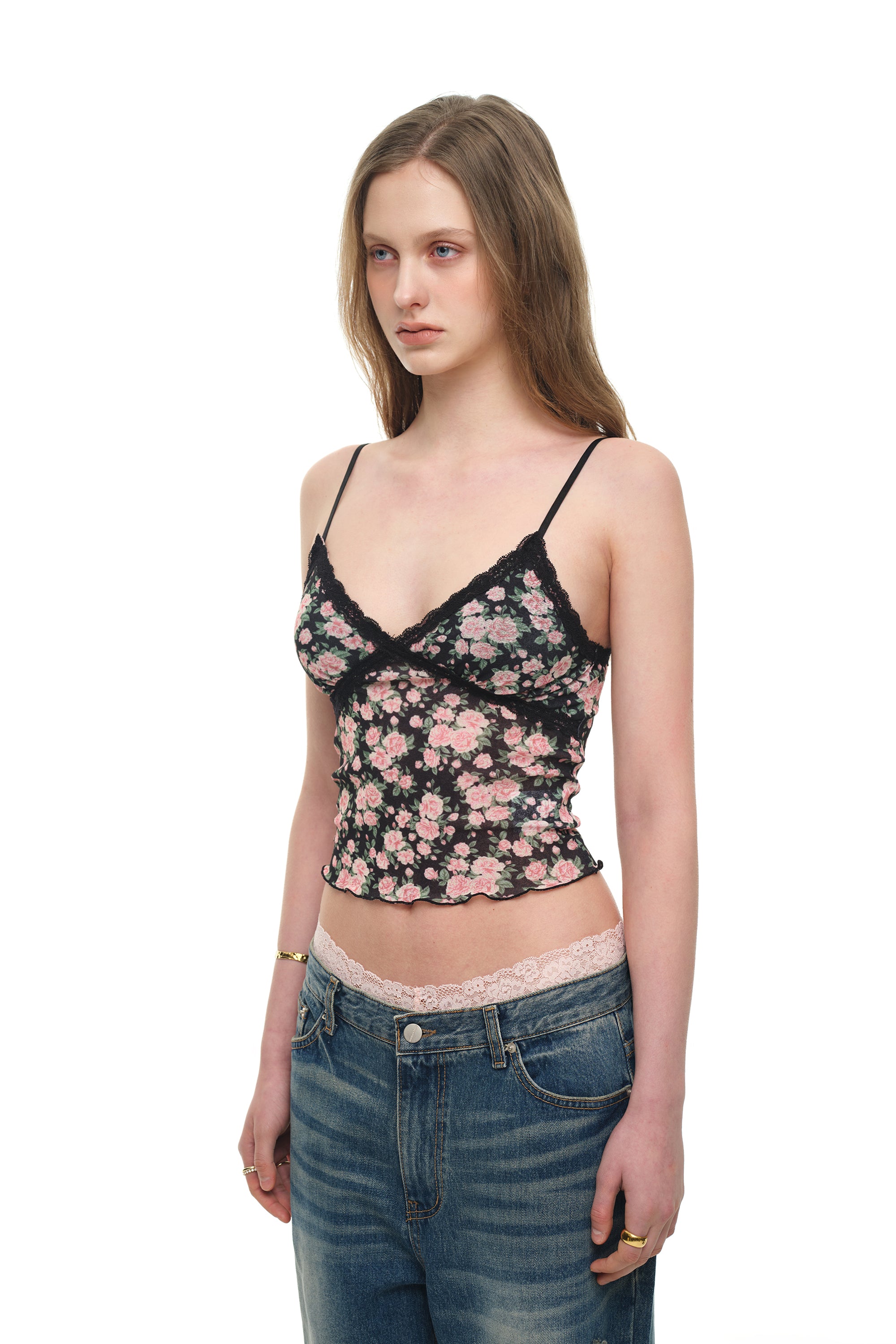 FLORAL 02 LACE CAMI TOP (BLACK)
