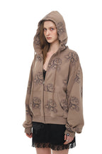 FLORAL SPRAY ZIP-UP HOODIE (BROWN)