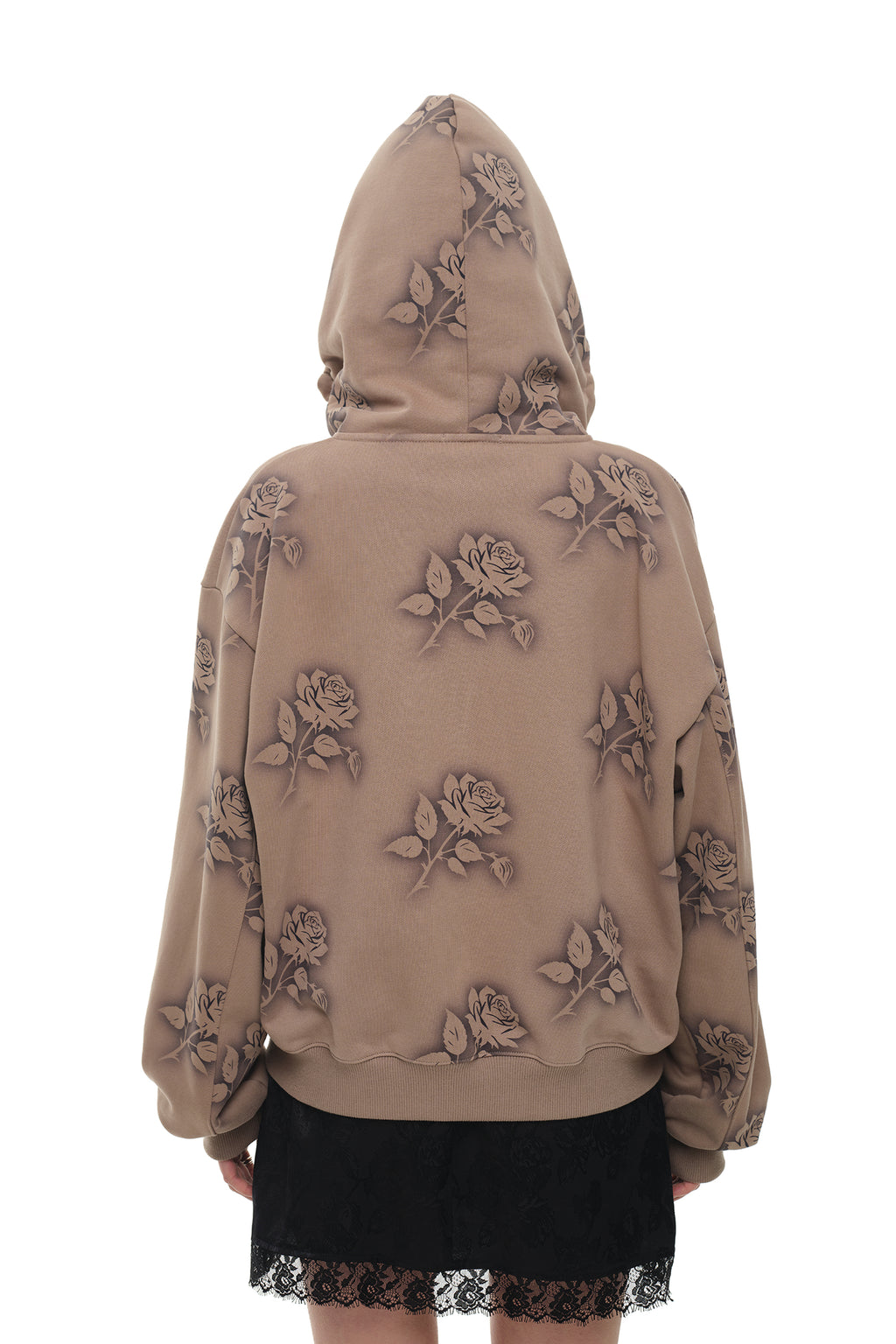 FLORAL SPRAY ZIP-UP HOODIE (BROWN)