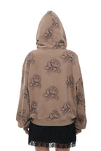 FLORAL SPRAY ZIP-UP HOODIE (BROWN)