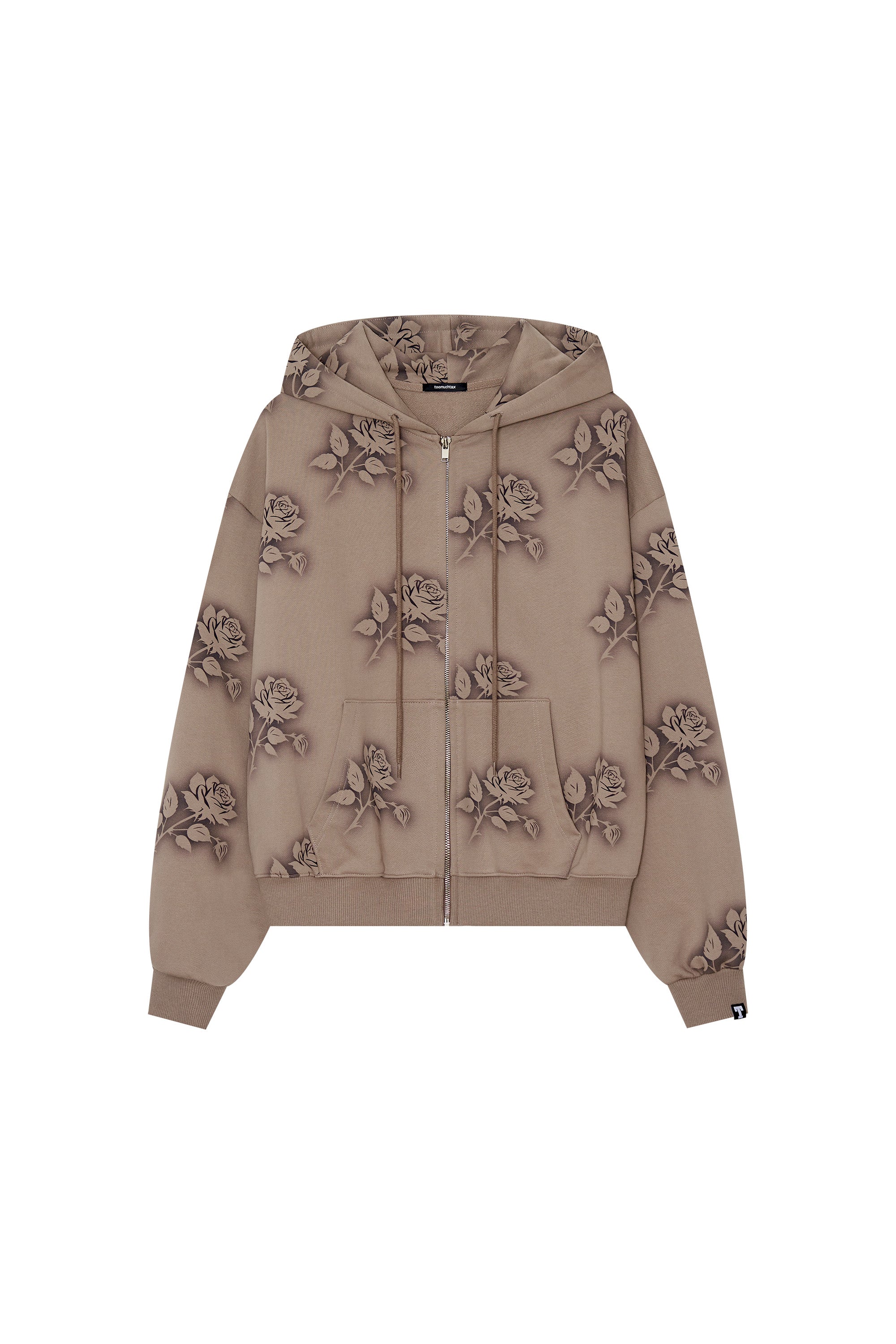FLORAL SPRAY ZIP-UP HOODIE (BROWN)