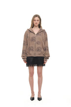 FLORAL SPRAY ZIP-UP HOODIE (BROWN)
