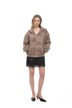 FLORAL SPRAY ZIP-UP HOODIE (BROWN)