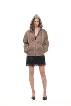 FLORAL SPRAY ZIP-UP HOODIE (BROWN)