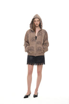 FLORAL SPRAY ZIP-UP HOODIE (BROWN)