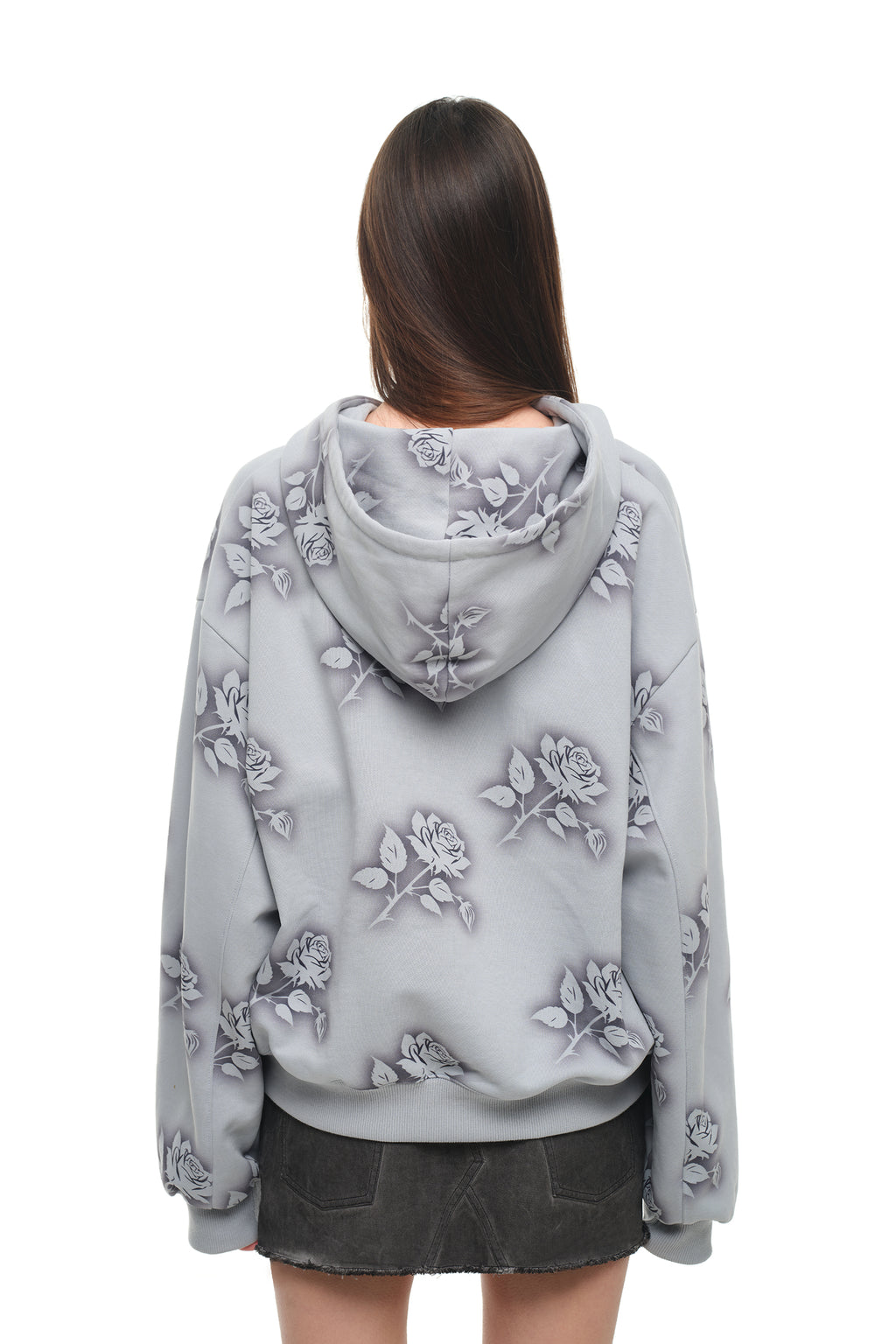 FLORAL SPRAY ZIP-UP HOODIE (LIGHT BLUE)