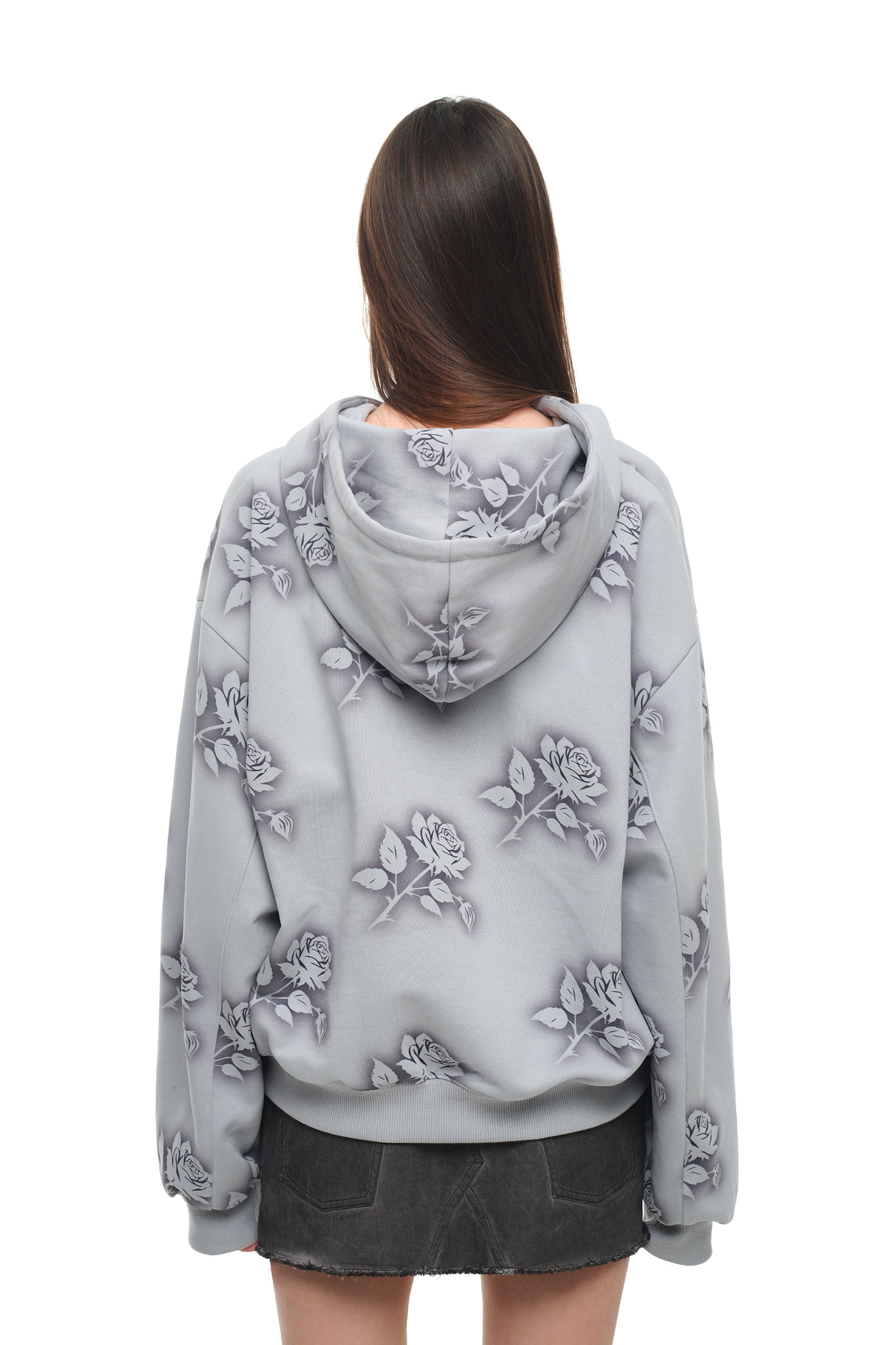 FLORAL SPRAY ZIP-UP HOODIE (LIGHT BLUE)