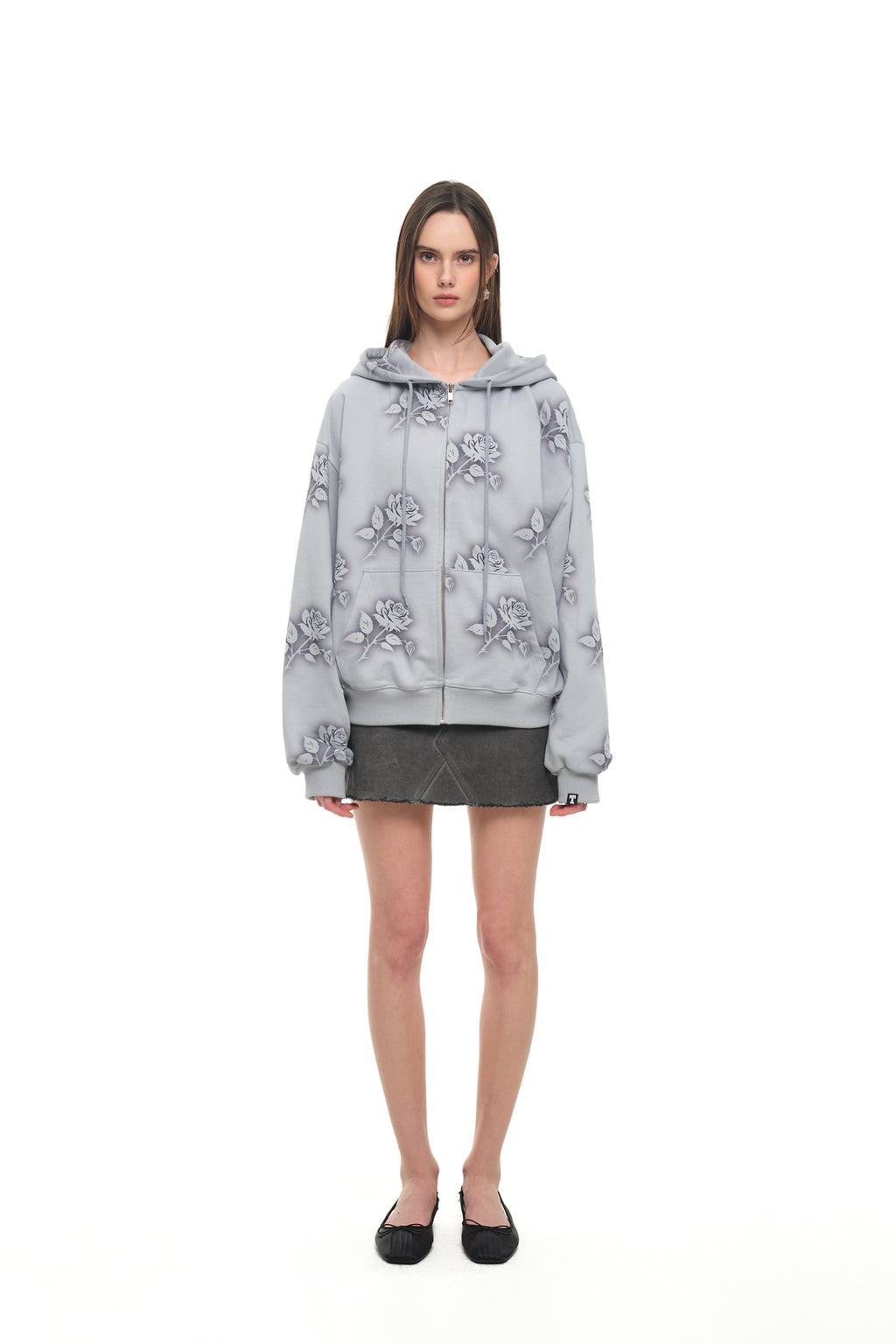 FLORAL SPRAY ZIP-UP HOODIE (LIGHT BLUE)