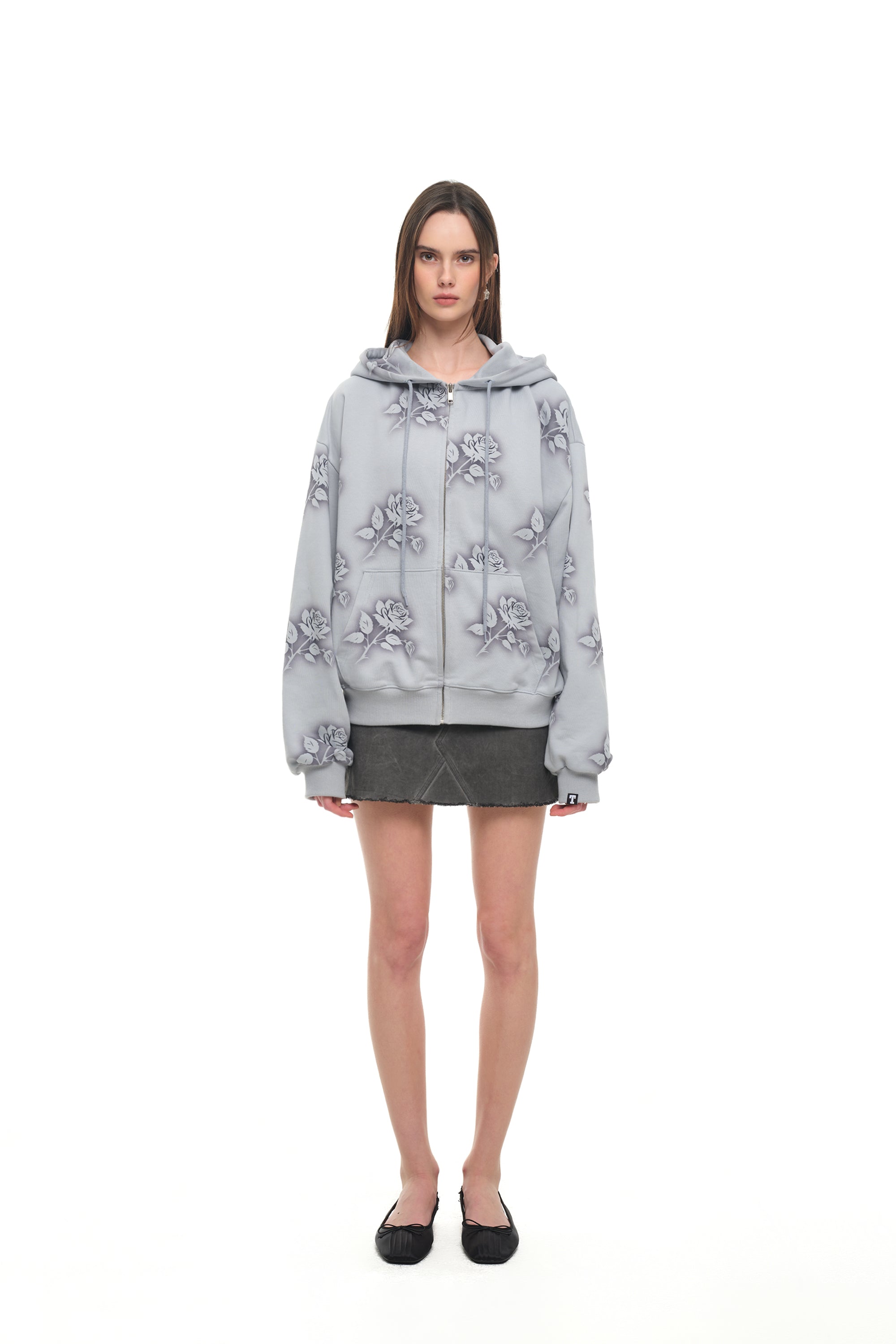 FLORAL SPRAY ZIP-UP HOODIE (LIGHT BLUE)