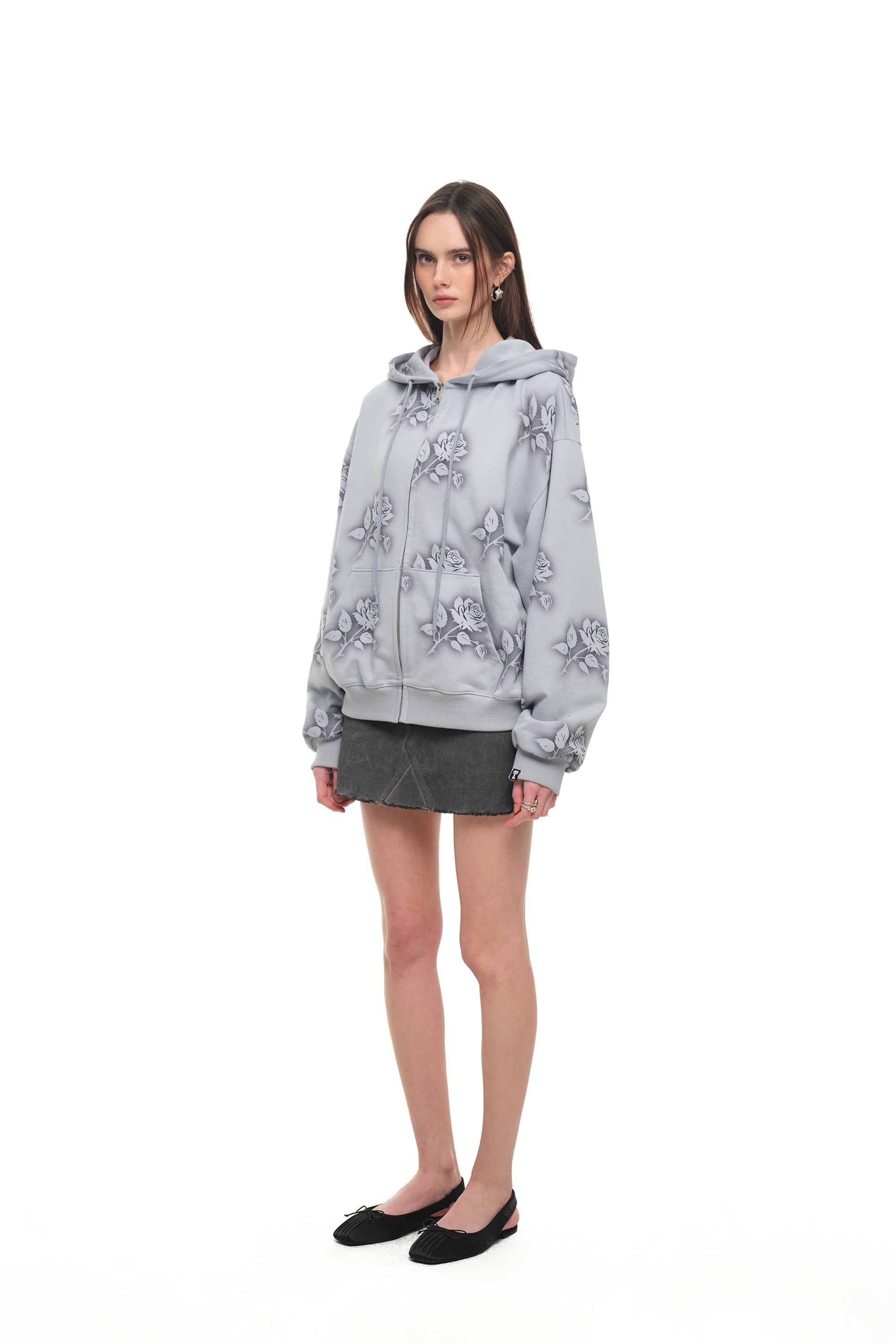 FLORAL SPRAY ZIP-UP HOODIE (LIGHT BLUE)