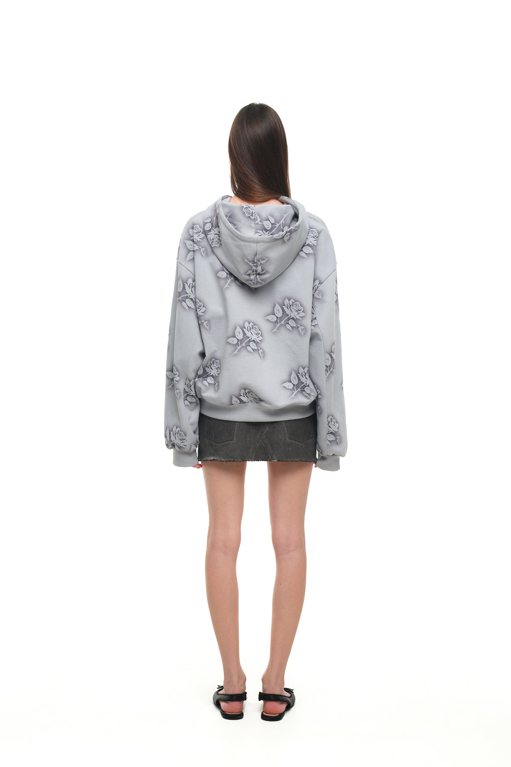 FLORAL SPRAY ZIP-UP HOODIE (LIGHT BLUE)