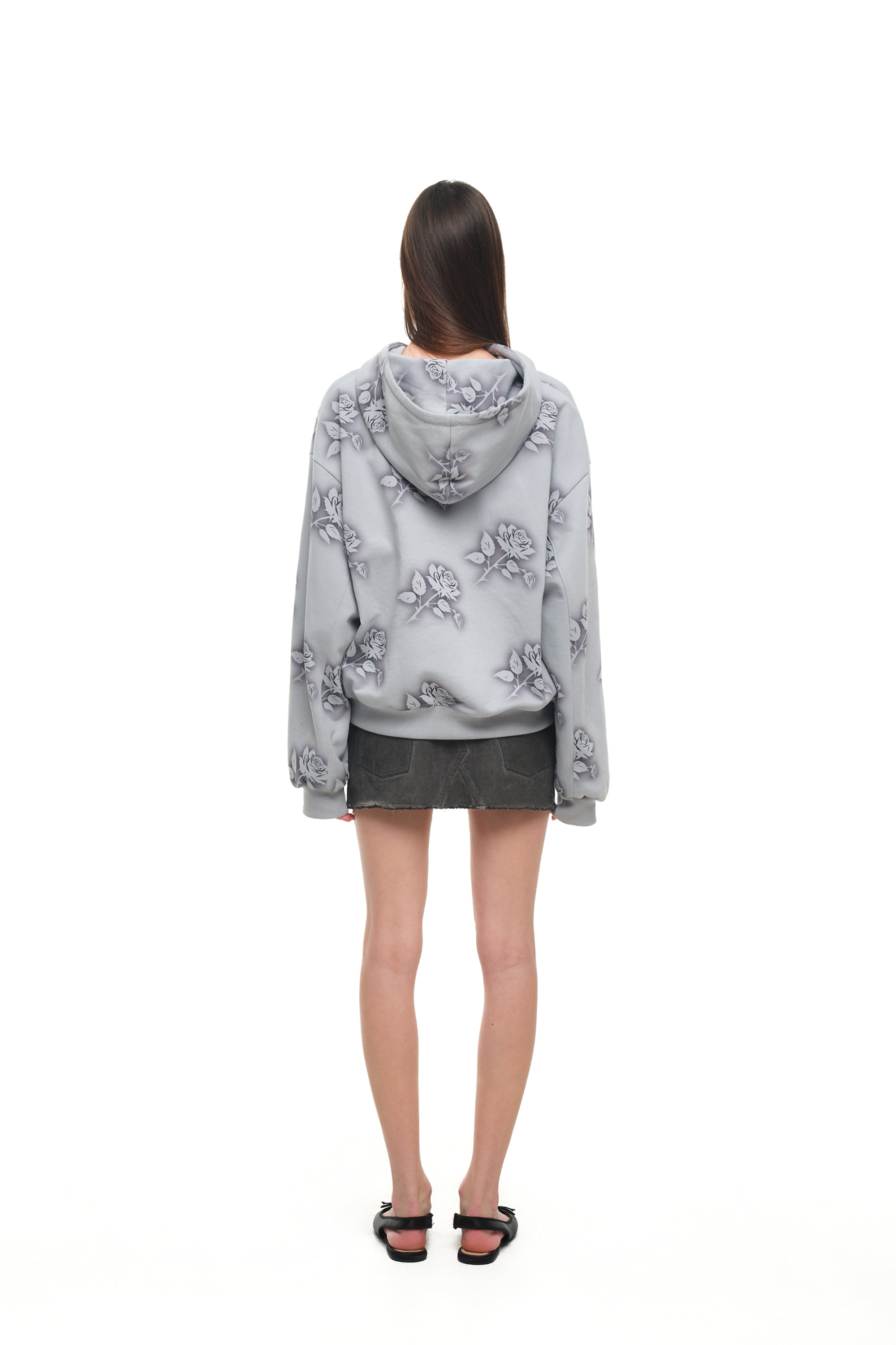 FLORAL SPRAY ZIP-UP HOODIE (LIGHT BLUE)