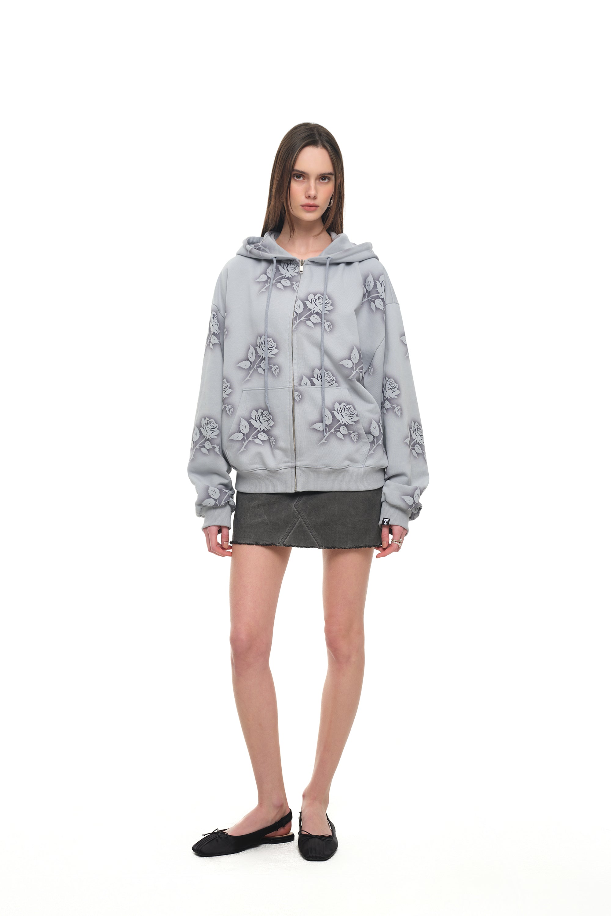 FLORAL SPRAY ZIP-UP HOODIE (LIGHT BLUE)