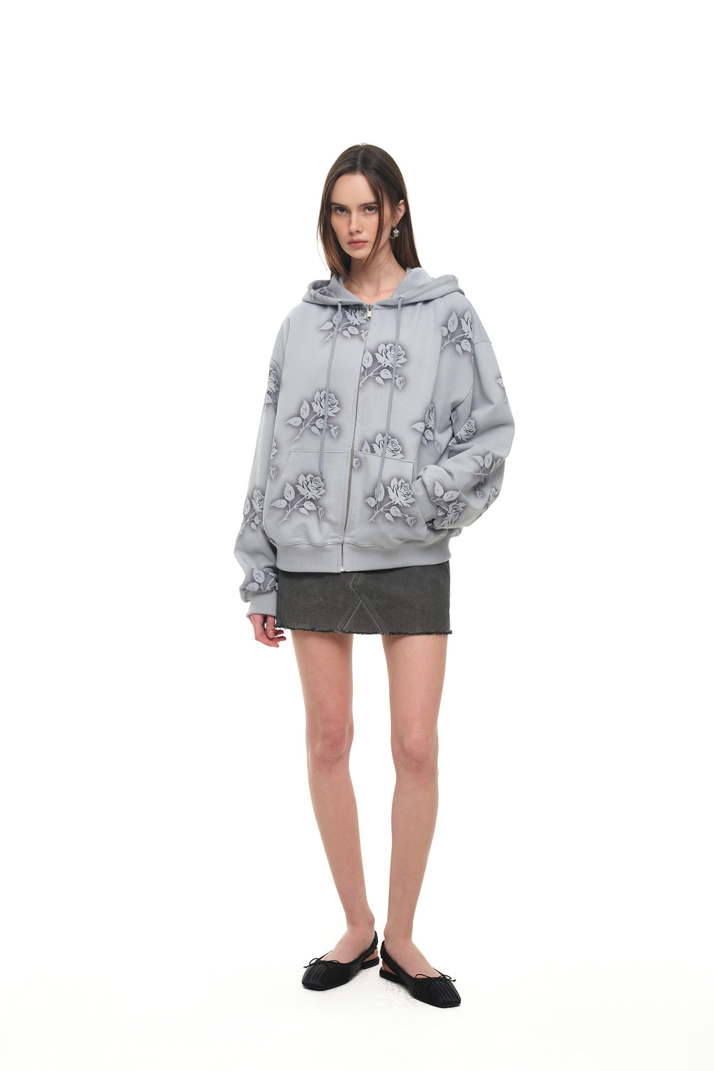 FLORAL SPRAY ZIP-UP HOODIE (LIGHT BLUE)